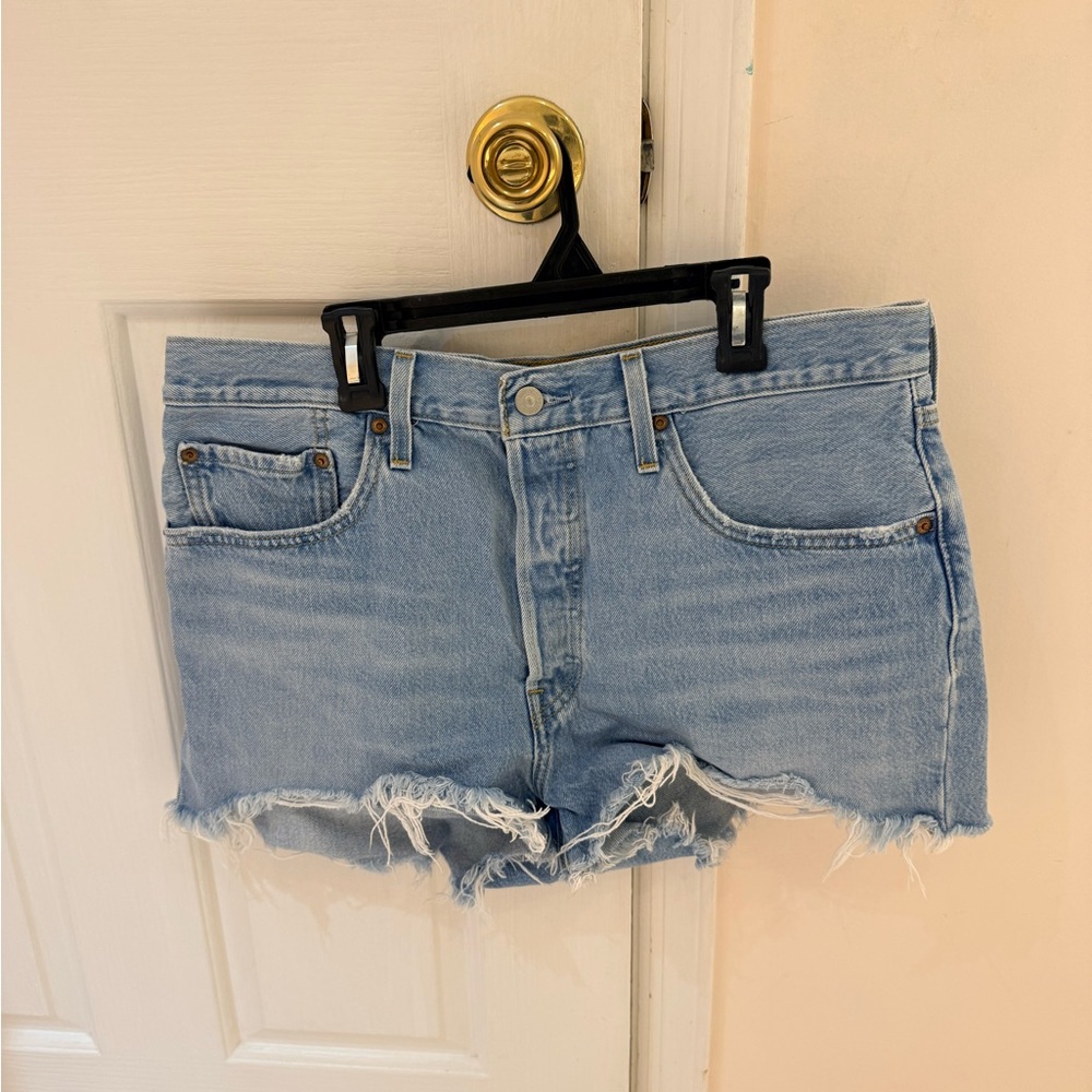 Levi's Light Blue Frayed Denim Shorts